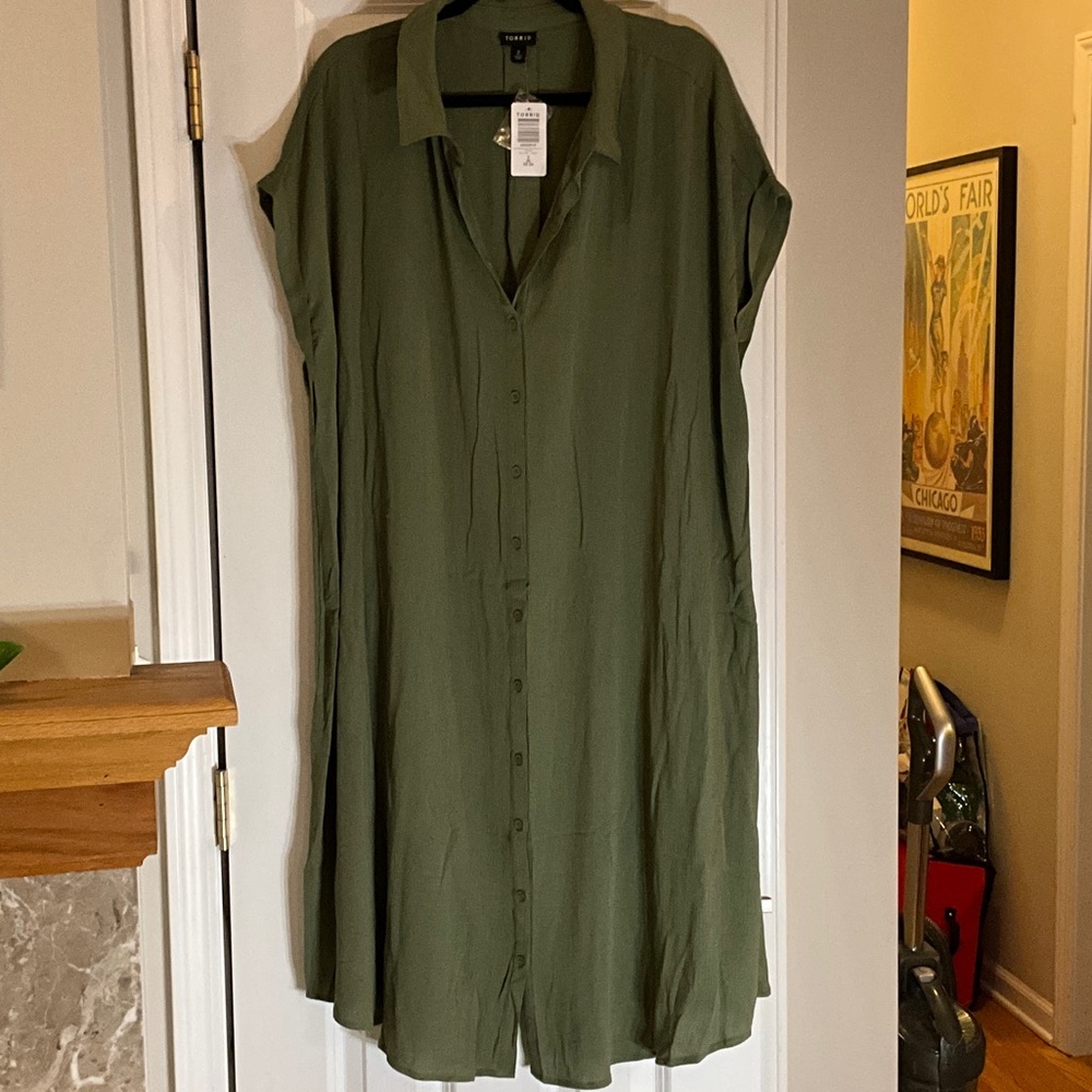 Torrid Olive Green Collared shirt dress
